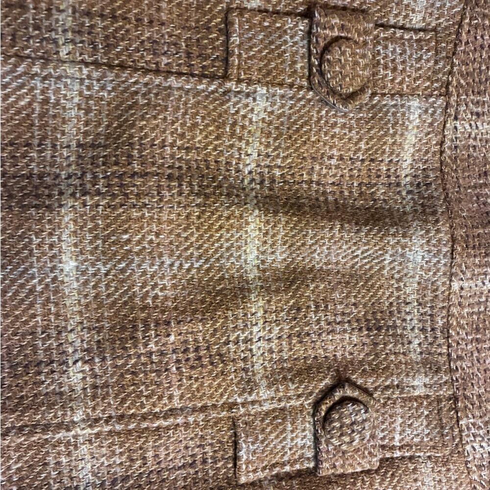 Warm Camel Plaid Tweed Wool Blend Mini Skirt• Size 0 Classic Heritage Academia - Picture 6 of 7